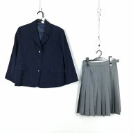 ブレザー スカート 上下2点セット 大きいサイズ 冬物 女子 学生服 中学 高校 紺 制服 中古 ランクC EY0282