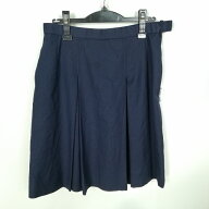 スクールスカート 大きいサイズ 冬物 w72-丈55 紺 中学 高校 プリーツ 学生服 制服 女子 中古 HK0962