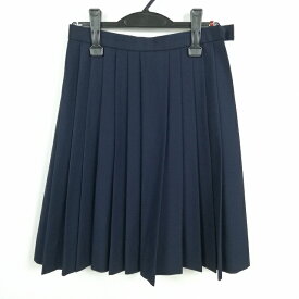 スクールスカート 冬物 w60-丈58 紺 中学 高校 プリーツ 学生服 制服 女子 中古 HK4300