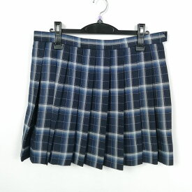 スクールスカート 大きいサイズ 冬物 w75-丈43 チェック 中学 高校 ミニ丈 プリーツ 学生服 制服 女子 中古 HK6266