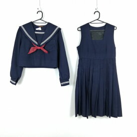 セーラー服 ジャンパースカート スカーフ 上下3点セット 冬物 白3本線 女子 学生服 中学 高校 紺 制服 中古 ランクC NA0411