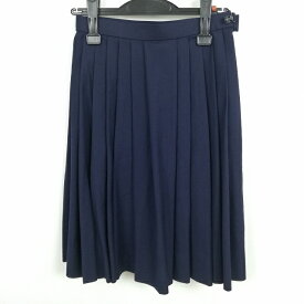 スクールスカート 冬物 w60-丈57 紺 中学 高校 プリーツ 学生服 制服 女子 中古 HK4308