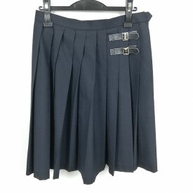 スクールスカート 冬物 w69-丈59 紺 中学 高校 プリーツ 学生服 制服 女子 中古 HK4423