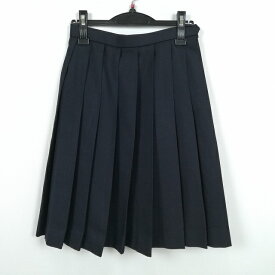 スクールスカート 冬物 w63-丈59 紺 中学 高校 プリーツ 学生服 制服 女子 中古 HK5128