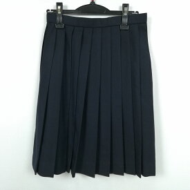 スクールスカート 冬物 w63-丈56 紺 中学 高校 プリーツ 学生服 制服 女子 中古 HK5129