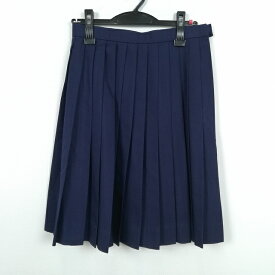 スクールスカート 冬物 w63-丈57 紺 中学 高校 プリーツ 学生服 制服 女子 中古 HK5131