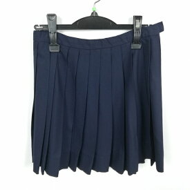 スクールスカート 冬物 w66-丈43 紺 中学 高校 ミニ丈 プリーツ 学生服 制服 女子 中古 HK5482
