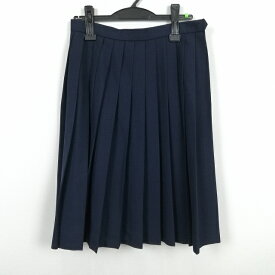 スクールスカート 冬物 w66-丈61 紺 中学 高校 プリーツ 学生服 制服 女子 中古 HK5140