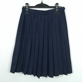 スクールスカート 冬物 w66-丈56 紺 中学 高校 プリーツ 学生服 制服 女子 中古 HK5144