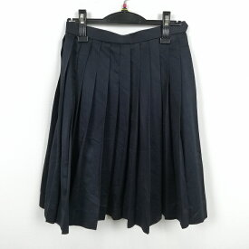スクールスカート 冬物 w63-丈57 紺 中学 高校 プリーツ 学生服 制服 女子 中古 HK5170