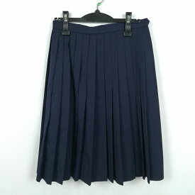 スクールスカート 冬物 w66-丈60 紺 中学 高校 プリーツ 学生服 制服 女子 中古 HK5173