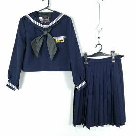 セーラー服 スカート スカーフ 上下3点セット 大きいサイズ 冬物 白3本線 女子 学生服 中学 高校 紺 制服 中古 ランクC EY4393