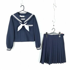 セーラー服 スカート スカーフ 上下3点セット 165A カンコー 冬物 白3本線 女子 学生服 中学 高校 紺 制服 中古 ランクC EY7501