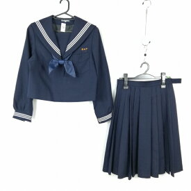 セーラー服 スカート スカーフ 上下3点セット 大きいサイズ 冬物 白3本線 女子 学生服 宮崎富田中学 紺 制服 中古 ランクC EY7720