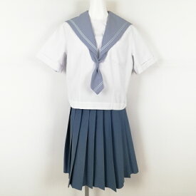 セーラー服 スカート ネクタイ 上下3点セット 大きいサイズ カンコー 夏物 グレー2本線 女子 学生服 藍住東中学 白 中古 ランクC NA3841