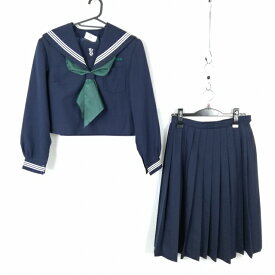 セーラー服 スカート スカーフ 上下3点セット 160A カンコー 冬物 白3本線 女子 学生服 宮崎本庄中学 紺 制服 中古 ランクC EY7799