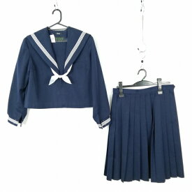セーラー服 スカート スカーフ 上下3点セット 大きいサイズ 冬物 白3本線 女子 学生服 中学 高校 紺 制服 中古 ランクC EY7818