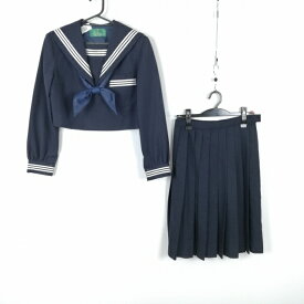 セーラー服 スカート スカーフ 上下3点セット 冬物 白3本線 女子 学生服 中学 高校 紺 制服 中古 ランクC EY8127