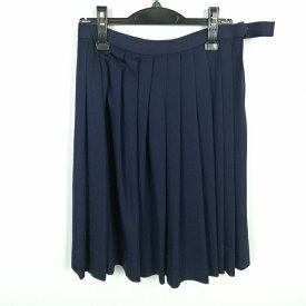 スクールスカート 冬物 w66-丈59 紺 中学 高校 プリーツ 学生服 制服 女子 中古 HK5176