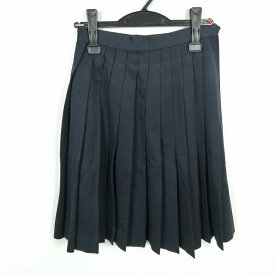 スクールスカート 冬物 w60-丈57 紺 中学 高校 プリーツ 学生服 制服 女子 中古 HK5177