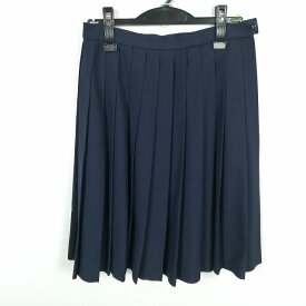 スクールスカート 冬物 w66-丈58 紺 中学 高校 プリーツ 学生服 制服 女子 中古 HK5180