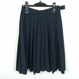 スクールスカート 冬物 w66-丈62 紺 中学 高校 プリーツ 学生服 制服 女子 中古 HK5200