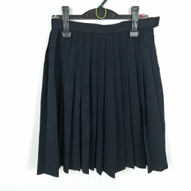 スクールスカート 冬物 w63-丈56 紺 中学 高校 プリーツ 学生服 制服 女子 中古 HK5202