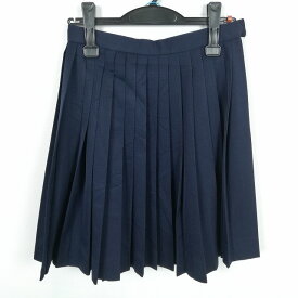 スクールスカート 冬物 w60-丈52 紺 中学 高校 プリーツ 学生服 制服 女子 中古 HK5207