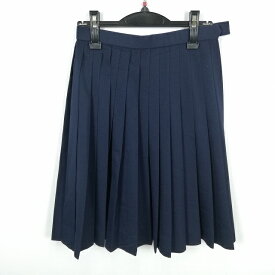 スクールスカート 冬物 w63-丈57 紺 中学 高校 プリーツ 学生服 制服 女子 中古 HK5208