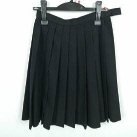 スクールスカート 冬物 w60-丈55 黒 中学 高校 プリーツ 学生服 制服 女子 中古 HK5230