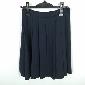 スクールスカート 冬物 w60-丈56 紺 中学 高校 プリーツ 学生服 制服 女子 中古 HK5233