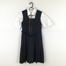 ジャンパースカート 紐タイ バスト80 ウエスト72 トンボ 冬物 女子 学生服 中学 高校 紺 制服 中古 ランクC EY8412