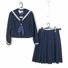 セーラー服 スカート スカーフ 上下3点セット 165A 冬物 白3本線 女子 学生服 中学 高校 紺 制服 中古 ランクC EY8426