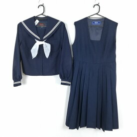 セーラー服 ジャンパースカート スカーフ 上下3点セット カンコー 冬物 白2本線 女子 学生服 中学 高校 紺 制服 中古 ランクC EY8431