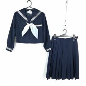 セーラー服 スカート スカーフ 上下3点セット 155 冬物 白3本線 女子 学生服 中学 高校 紺 制服 中古 ランクC EY8981