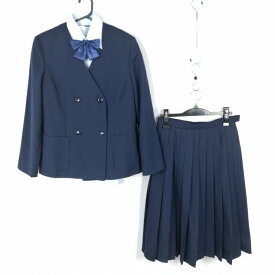 イートン ベスト スカート リボン 上下5点セット 165A 冬物 女子 学生服 中学 高校 紺 制服 中古 ランクC EY9358