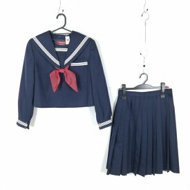 セーラー服 スカート スカーフ 上下3点セット 指定 160A トンボ 冬物 白3本線 女子 学生服 中学 高校 紺 制服 中古 ランクC EY9675