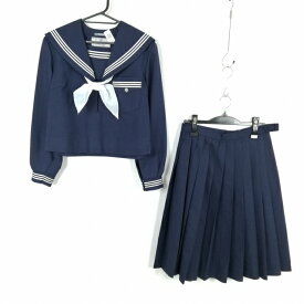 セーラー服 スカート スカーフ 上下3点セット 冬物 白3本線 女子 学生服 中学 高校 紺 制服 中古 ランクC NA0977