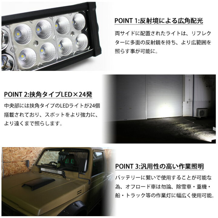 楽天市場 11 10まで 10 Offクーポン配布中 Led ライトバー 1w ワークライト lm 12v 24v 作業灯 補助灯 オフロード 防水 汎用 フォークリフト Suv Utv バギー トラック 車 船舶 照明 トップセンス