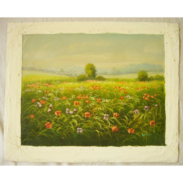 楽天市場】絵画 油絵 肉筆絵画 F6号(絵寸410X318mm) バスコ作 「花畑4 