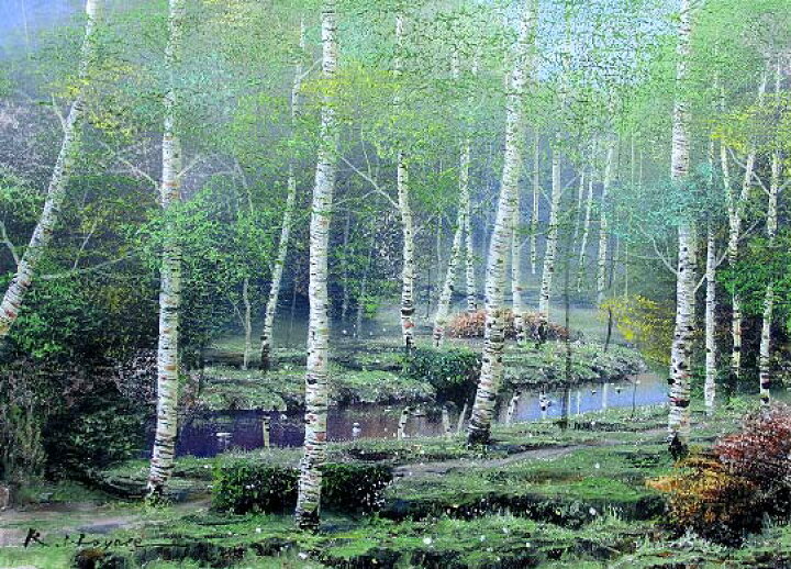楽天市場】絵画 油絵 肉筆絵画 F10サイズ 「白樺林1」 早瀬 遼 木枠付 
