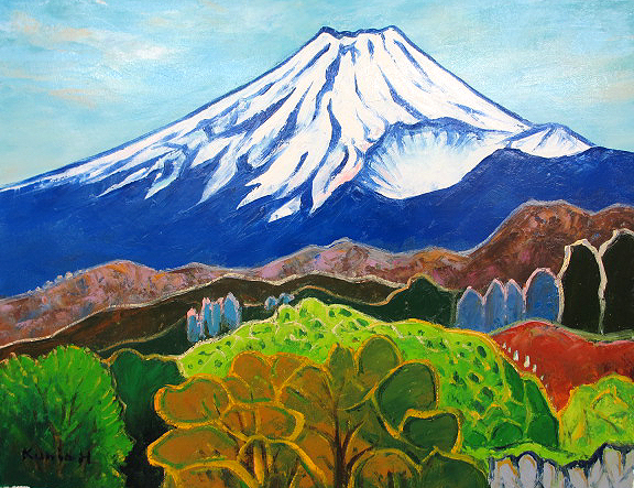 絵画 油絵 肉筆絵画 F3サイズ 「富士山」 半澤 国雄 木枠付 -新品