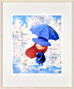 絵画 額装 ジーグレー版画 はりたつお作 「出会い・虹色の雨」 四ッ切