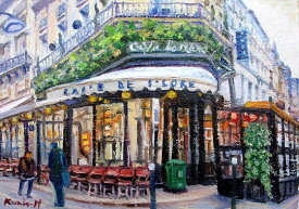 油彩画 洋画 (油絵額縁付きで納品対応可) F3号 「パリのカフェ1」 半澤 国雄