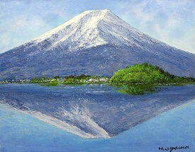 油彩画 洋画 (油絵額縁付きで納品対応可) F6号 「河口湖より富士を望む」 小川 久雄