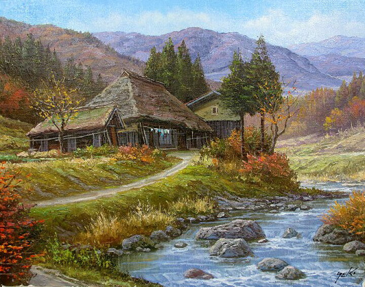 楽天市場】油彩画 洋画 (油絵額縁付きで納品対応可) F8号 「山村清流3 