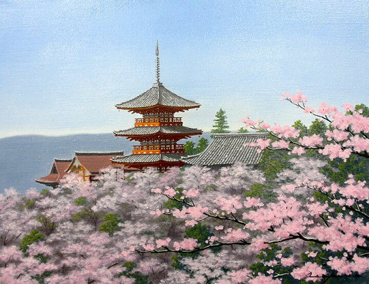 楽天市場】油彩画 洋画 (油絵額縁付きで納品対応可) WSM 「清水寺に桜 
