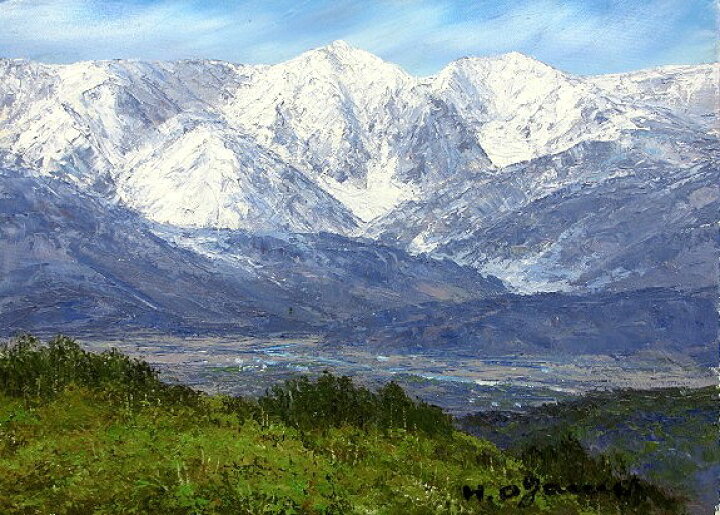 油彩画 洋画 (油絵額縁付きで納品対応可) P3号 「立山連峰」 小川 久雄 
