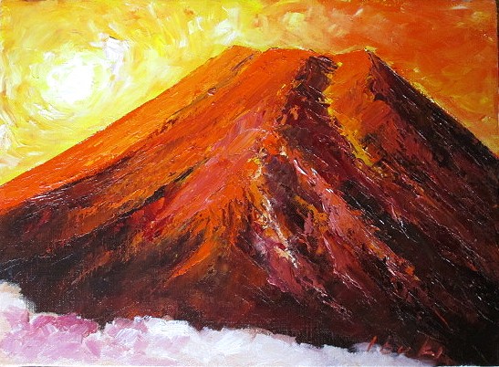 楽天市場】油彩画 洋画 (油絵額縁付きで納品対応可) M4号 「赤富士