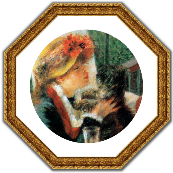 絵画 アートフレーム付き 開運風水 八角額縁 複製名画 ルノワール「子犬を抱く少女」ゴールド 額装品 -新品：絵画 掛軸 額縁屋 ＴＯＵＯ